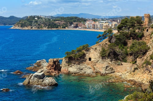 Preview: Summer Sea Rocky Coast View With Castle Of Sant Joan (Sa Caleta Beach, Lloret De Mar Town
