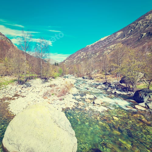 Preview: Mountain Stream In The Italian Alps, Retro Effect