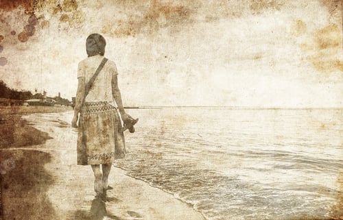 Preview: Girl Near Sea, Odessa, Ukraine. Photo In Old Image Style.