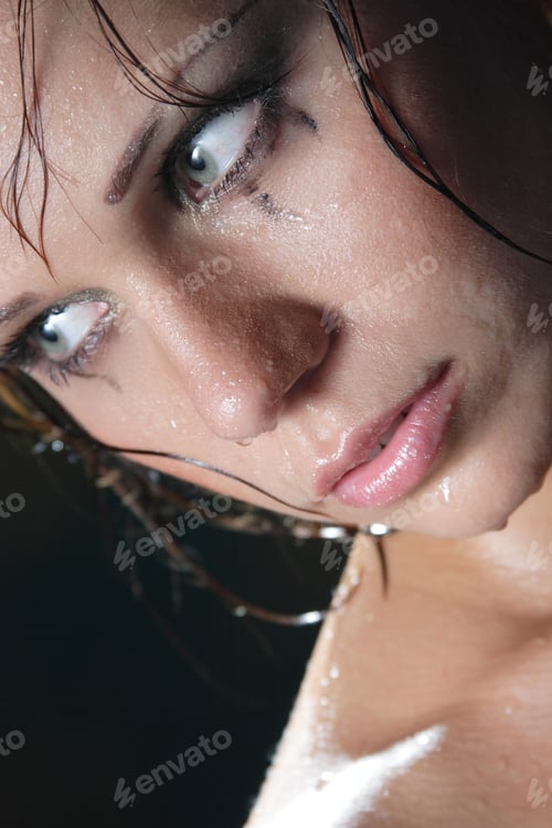 Preview: An Emotional Portrait Of A Girl With Rain And With Wet Face
