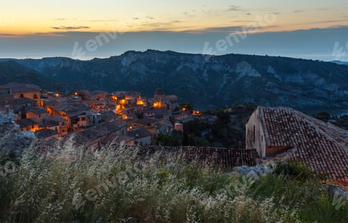 Preview: Sunrise Old Medieval Stilo Famous Calabria Village View, Southern Italy.