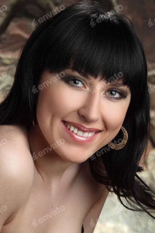Preview: Portrait Of Beautiful Girl With Curly Hair Luxuriant