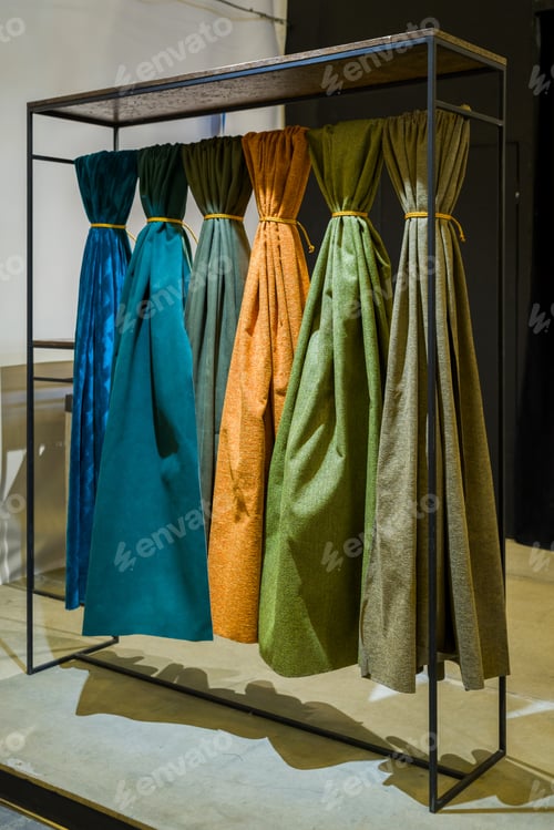 Preview: Fabrics For Upholstered Furniture On The Stand In The Showroom