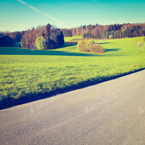 Preview: Asphalt Road Leading To The Farmhouse In The Swiss Alps, Instagram Effect