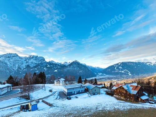 Preview: Winter Morning Mountain Village Landscape (Austria).