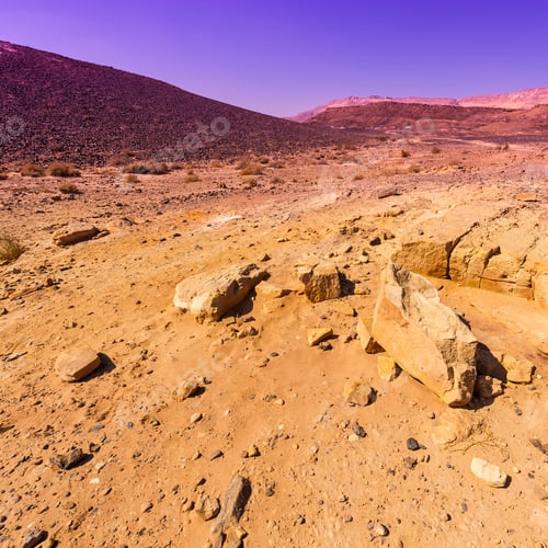 Preview: Rocky Hills Of The Negev Desert In Israel At Sunset. Breathtaking Landscape Of The Rock Formations
