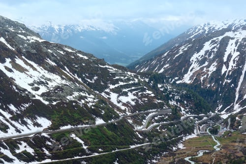 Preview: Summer Cloudy Mountain Landscape With Road (Furka Pass, Switzerland)
