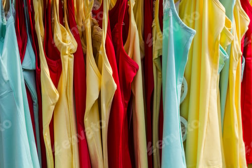 Preview: Colored Clothes On The Counter For Sale In Israel. Before New Year Or Christmas Sale In The Middle