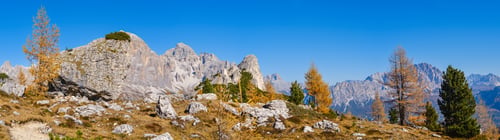 Preview: Sunny Picturesque Autumn Alpine Dolomites Rocky Mountain View From Hiking Path From Giau Pass To