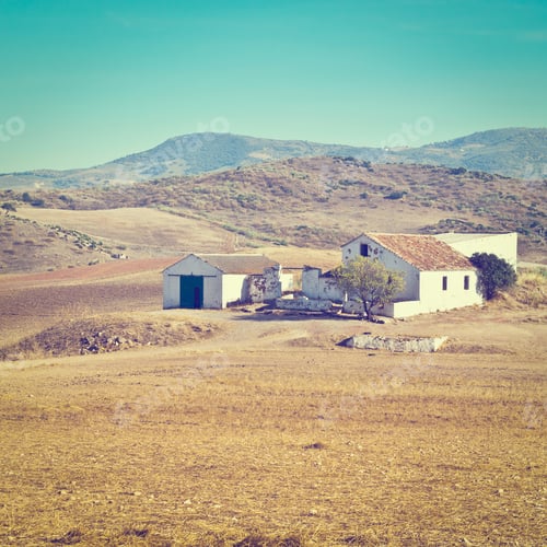 Preview: Farmhouse On The Plowed Ground In Spain, Instagram Effect
