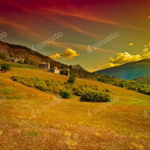 Preview: The Small Village High Up In The French Alps, Sunset, Instagram Effect