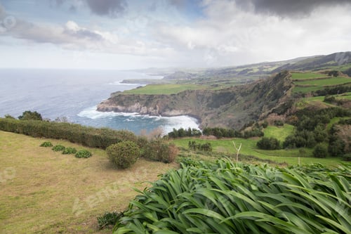 Preview: Panorama View To Coastline Of Sao Miguel Island From Santa Iria Viewpoint. Azores. Portugal