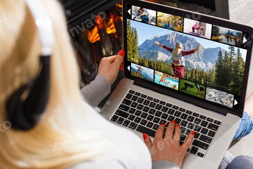 Preview: Woman Watching Video With A Laptop. Concept Of Watching Video, Working During A Quarantine Covid-19