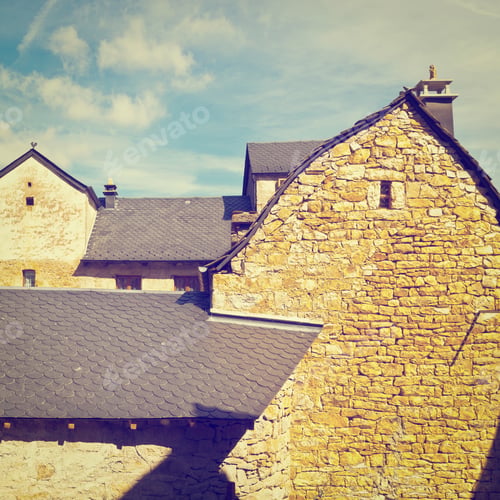 Preview: Black Tiles On The Roof Of The House In French City, Instagram Effect