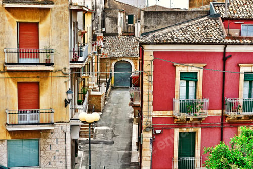 Preview: View To Historic Center City Of Ragusa In Sicily, Vintage Style Toned Picture