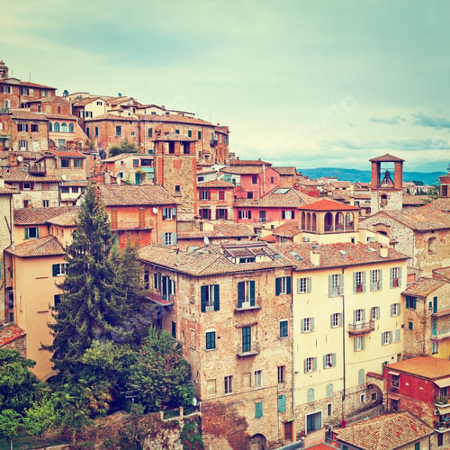 Preview: Bird'S Eye View To Historic Center City Of Perugia In Italy, Retro Effect