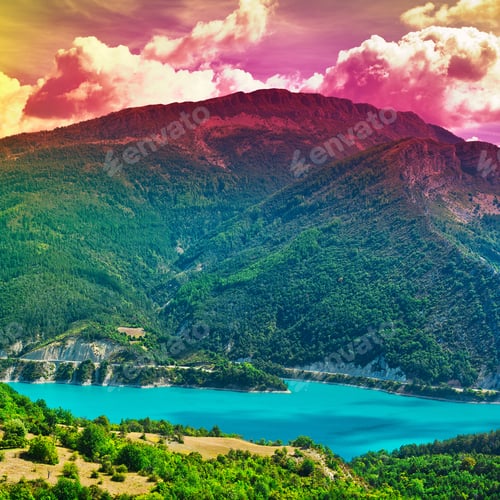 Preview: The Lake High Up In The French Alps, Sunset, Instagram Effect