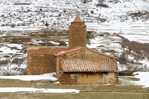 Preview: Wonderful Winter In Snowfall Day. Gudar Mountains In Teruel Aragon Spain Sta Isabel Chapel