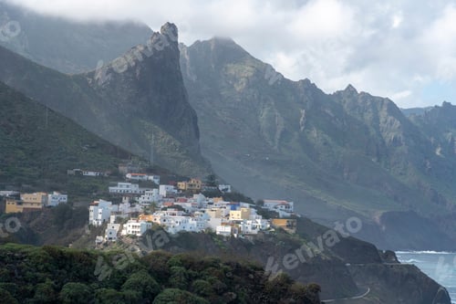 Preview: Tenerife, Canary Islands, Spain. Western Coast View, Mountain Anaga And Costal Village Almaciga