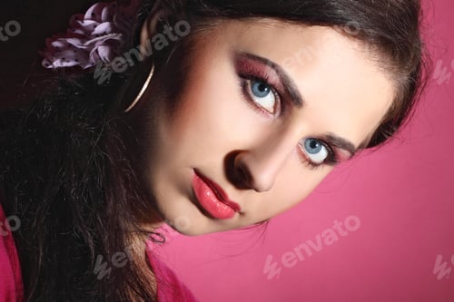 Preview: Portrait Of Beautiful Girl With Curly Hair Luxuriant