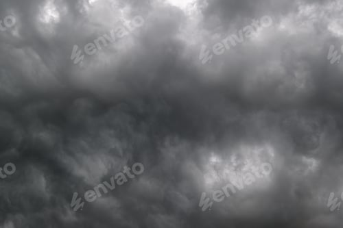 Preview: Dark Dramatic Cloudy Overcast Sky With Thunderstorm Clouds. Natural Bad Weather And Climate Sky