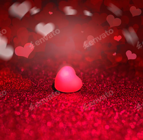 Preview: Red Heart On Sparkle Glitter Hearts Background. Love Heart Concept.