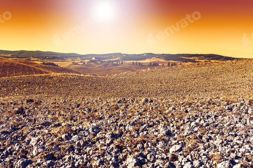 Preview: Fields In Spain After Harvesting At Sunrise. Breathtaking Landscape And Nature Of The Iberian