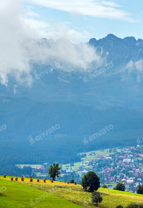 Preview: Summer Misty Mountain Village Outskirts With Tatra Range (Gliczarow Gorny, Poland)