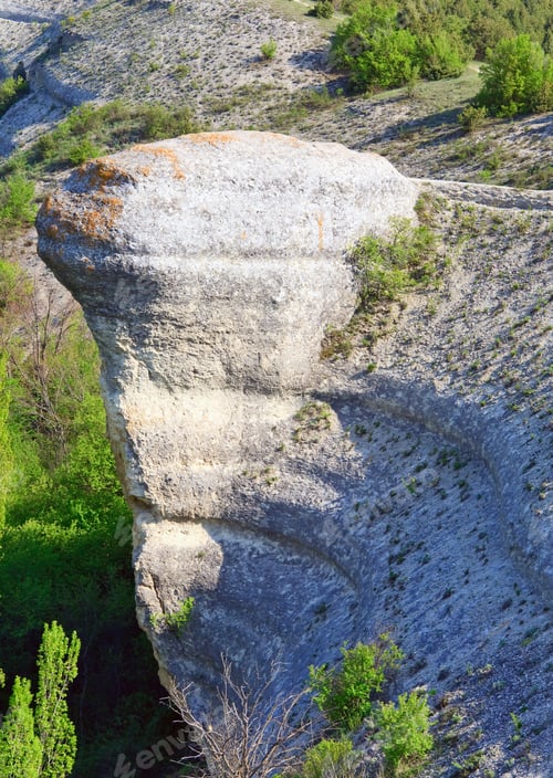 Preview: Spring Crimea Mountain Landscape With Rock ( In The Form Of Turtle Head) (Ukraine).