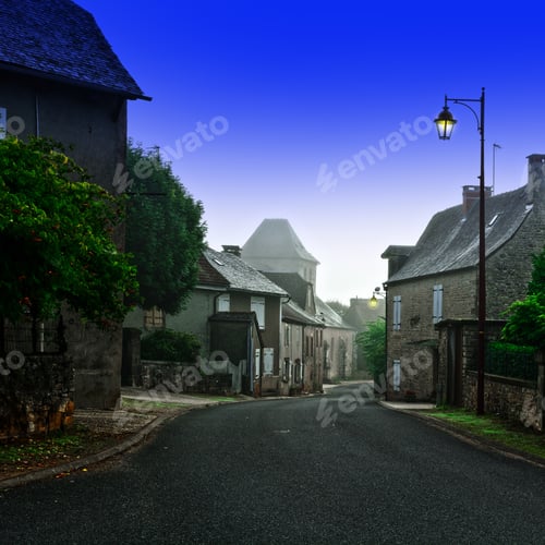 Preview: Deserted Street Of The French City At Misty Morning