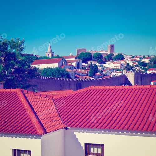 Preview: View To Historic Center City Of Obidos In Portugal, Instagram Effect