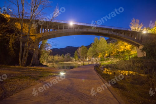 Preview: Montanejos Castellon Spain On February 28M 2020, The Concrete Bridge Over Mijares River By Night