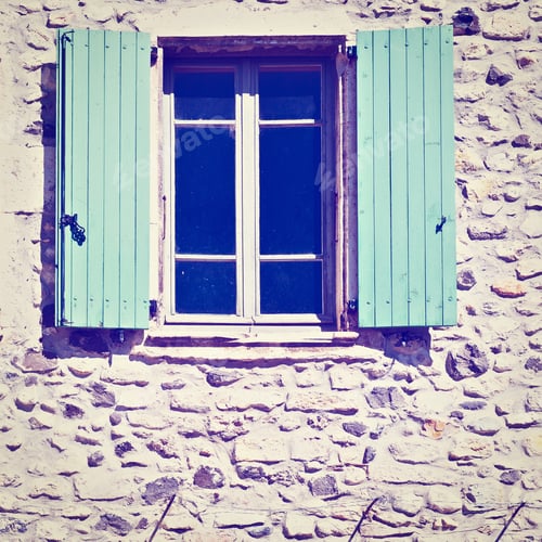 Preview: Windows On The Facade Of French Stone House, Retro Effect