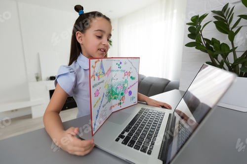 Preview: Little Girl Studying With Laptop Online Learning