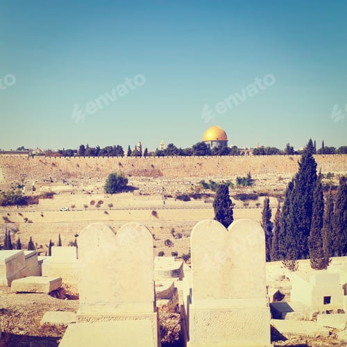Preview: View From Ancient Jewish Cemetery To Walls Of The Old City Of Jerusalem, Instagram Effect