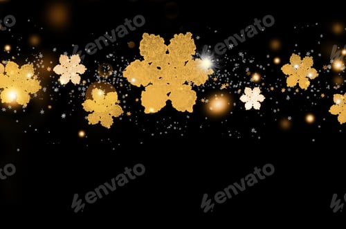 Visualização: Fundo de Natal com flocos de neve de glitter dourado em preto