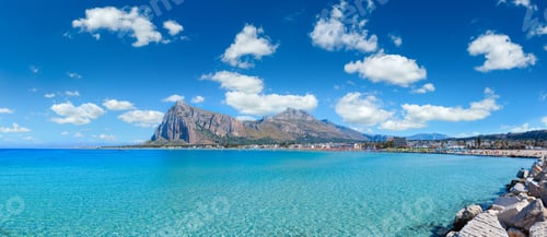 Preview: Paradise Tyrrhenian Sea Bay Panorama, San Vito Lo Capo Beach With Clear Azure Water And Extremally