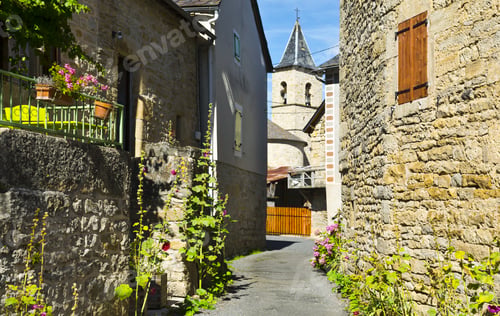 Preview: Medieval City Of Les Salelles Without People And Cars In France.