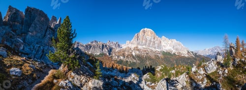 Preview: Sunny Picturesque Autumn Alpine Dolomites Rocky Mountain View From Hiking Path From Giau Pass To