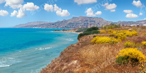 Preview: Paradise Sea Bay With Azure Water And Beach. View From Blossoming Coastline, Torre Di Gaffe