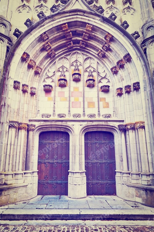 Preview: Detail Of Portal Of The Gothic Church St.Hubert In Belgium, Instagram Effect