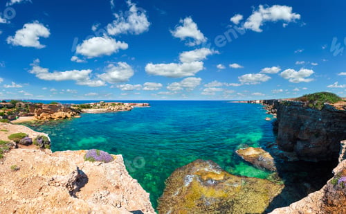 Preview: Spiaggia Massolivieri Beach Summer Sea Landscape, Siracusa, Sicily, Italy. People Unrecognizable.