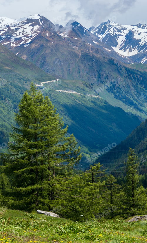 Preview: Alps Mountain Passo Del San Gottardo Or St. Gotthard Pass Summer Landscape (Switzerland).