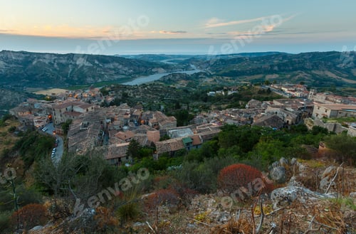 Preview: Sunrise Old Medieval Stilo Famos Calabria Village View, Southern Italy.