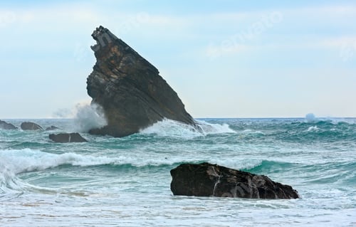 Preview: Atlantic Ocean Coast View (Granite Boulders And Sea Cliffs) In Cloudy Weather Near Cape Roca (Cabo