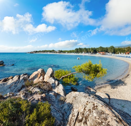 Preview: Summer Morning Platanitsi Beach On Sithonia Peninsula, Chalcidice, Greece. People Are