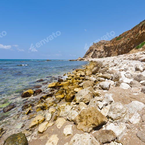 Preview: Israeli Shore Of The Mediterranean Sea. Rocky Beach In Israel