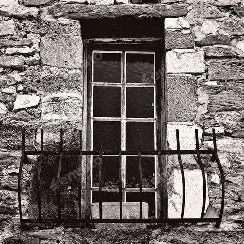 Preview: French Window With Metal Balcony, Retro Image Filtered Style