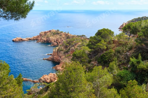 Preview: Summer Sea Rocky Coast View With Observation Desk. Costa Brava, Catalonia, Spain.