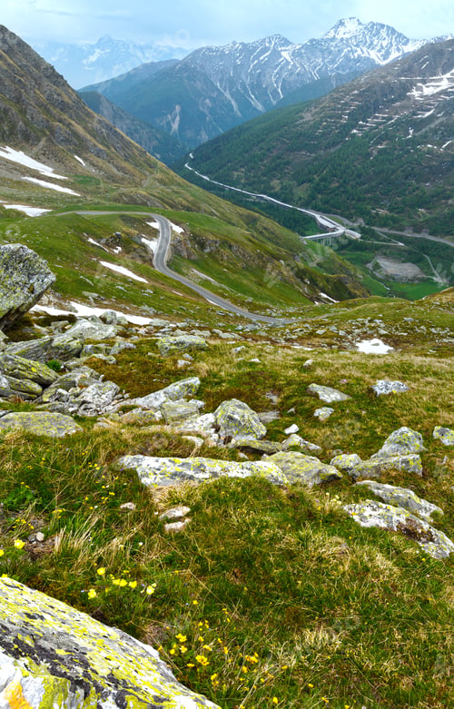 Preview: Great St. Bernard Pass Summer Landscape. It Located In Switzerland In The Canton Of Valais, Very